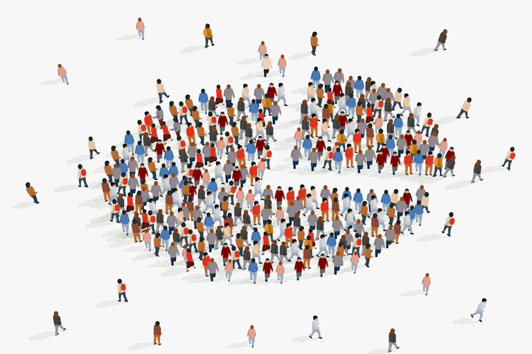 Stylised image of people forming a pie chart