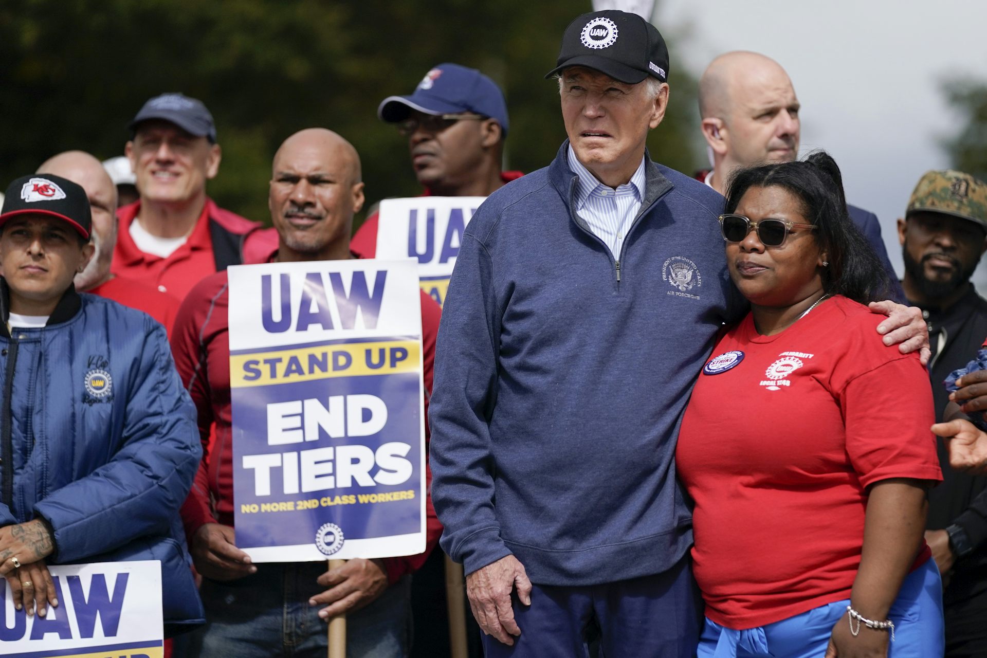 Joe Biden with striking union workers.