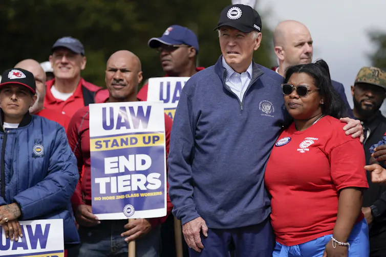 Joe Biden with striking union workers.