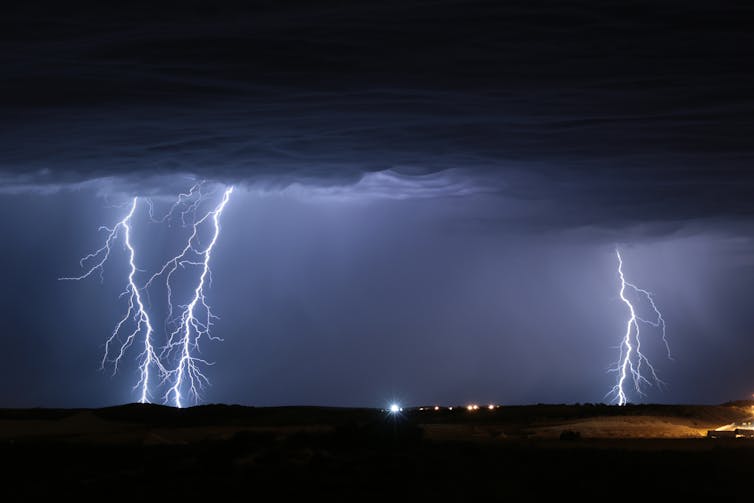 thunderstorm at night, lightning