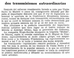 Comentario en la portada de la revisa _Ondas_ de la retransmisión de _Medea_ en el Teatro Romano de Mérida.
