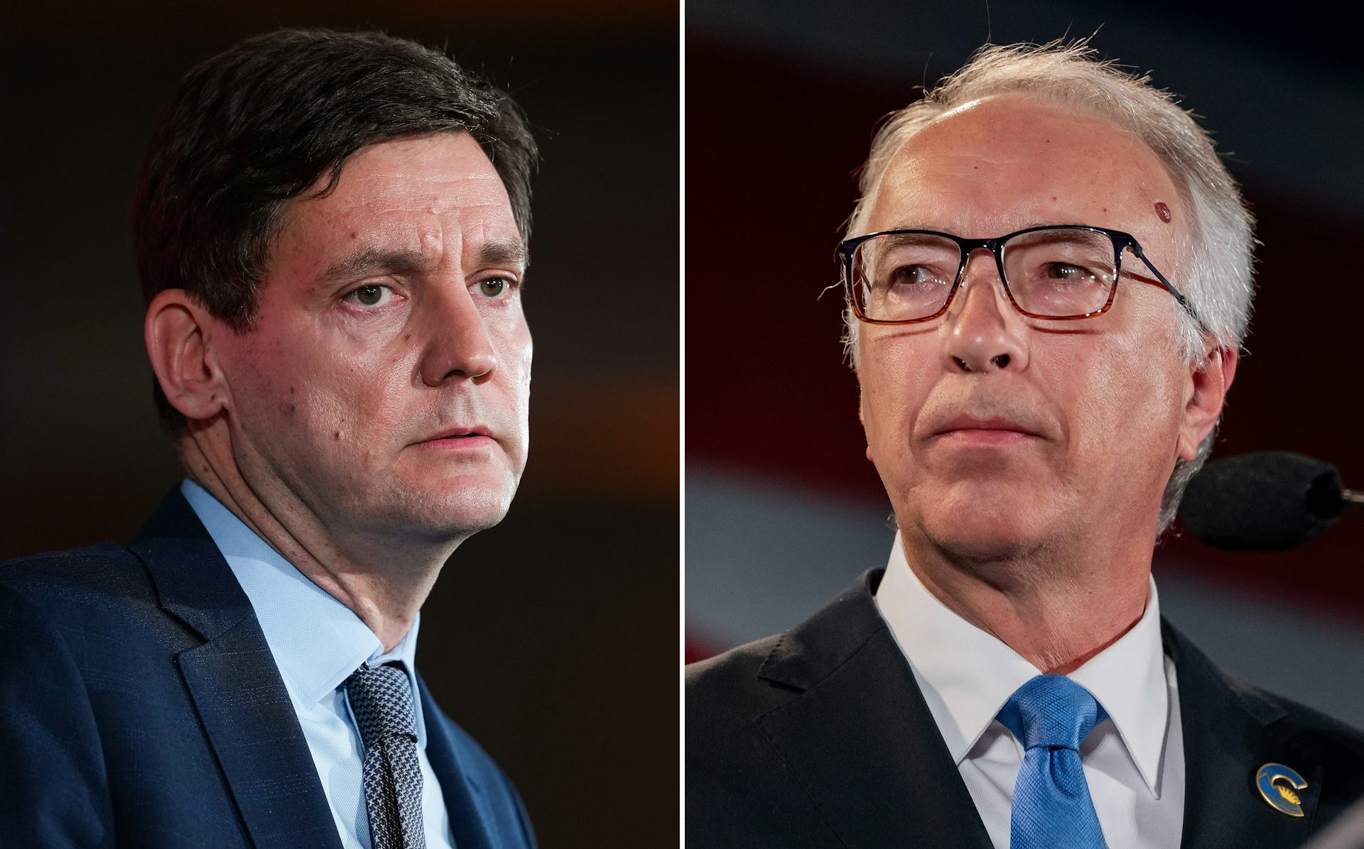 A combination photo shows two men in suits on election night.