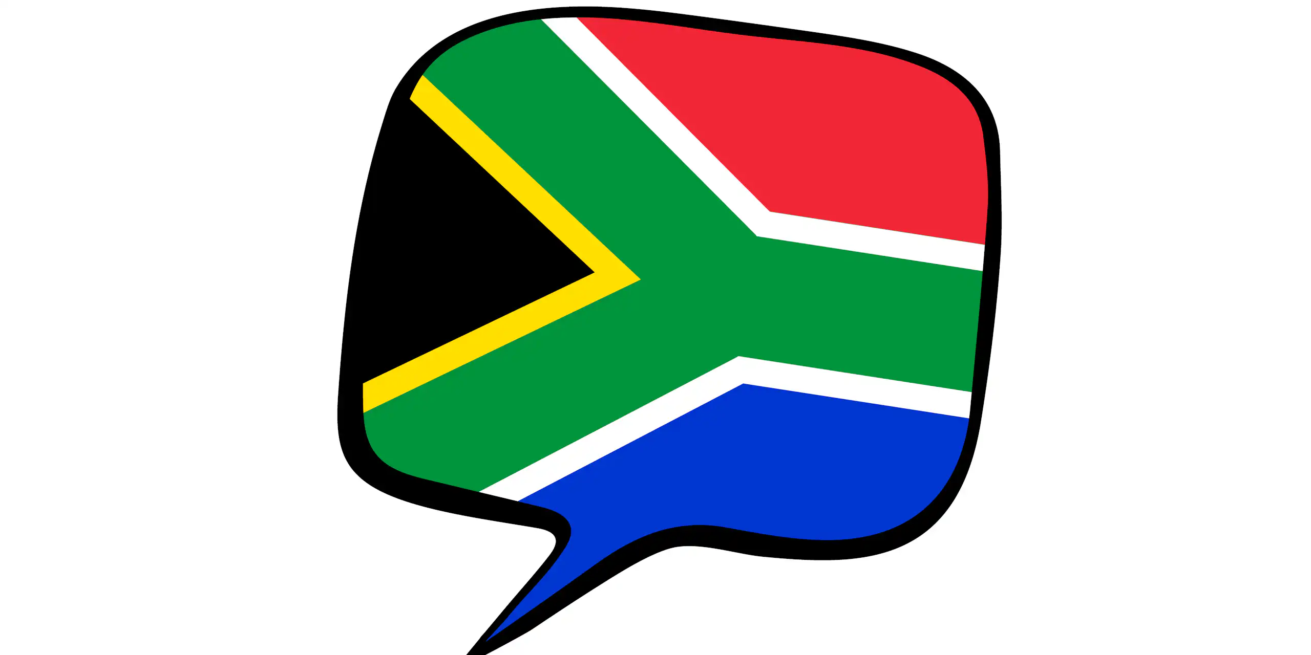 South Africa's flag, which is red, green, white, yellow, black and blue, illustrated in the shape of a speech bubble