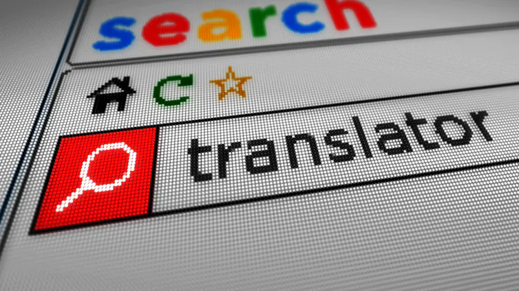 Close up ofearching for translator on the Internet.