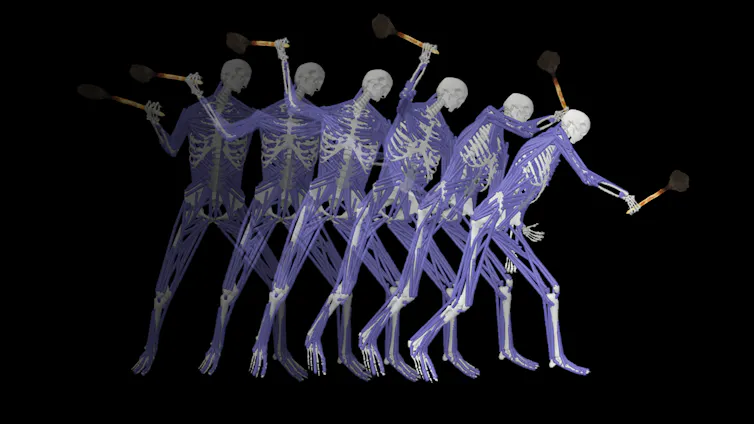 Diagram of a human skeleton in a series of motions with a smaller tool.