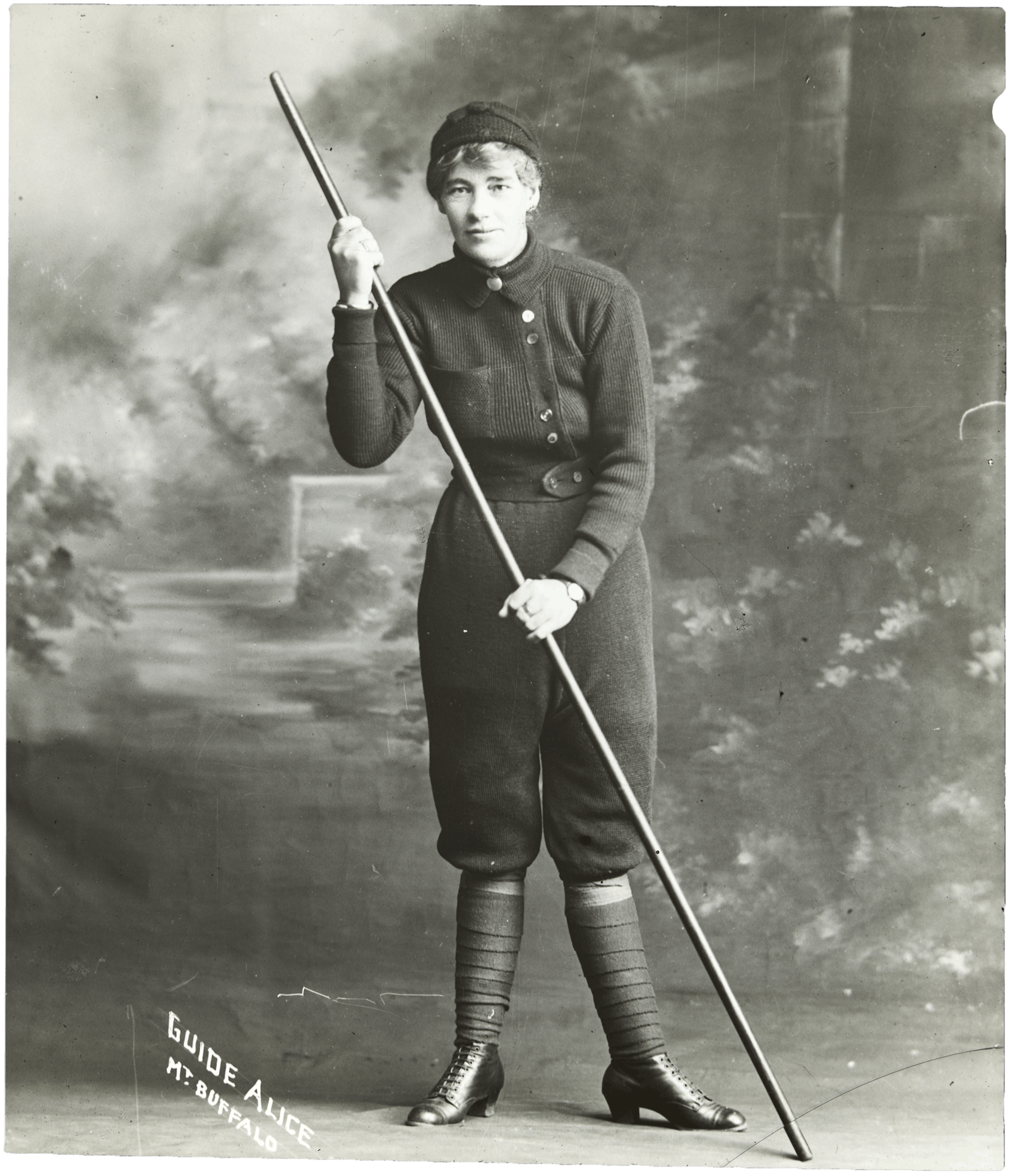 Portrait of Alice Manfield (Guide Alice) (1878-1960), mountain guide, naturalist, chalet owner, photographer, and early feminist figure based at Mt Buffalo, Victoria, Australia
