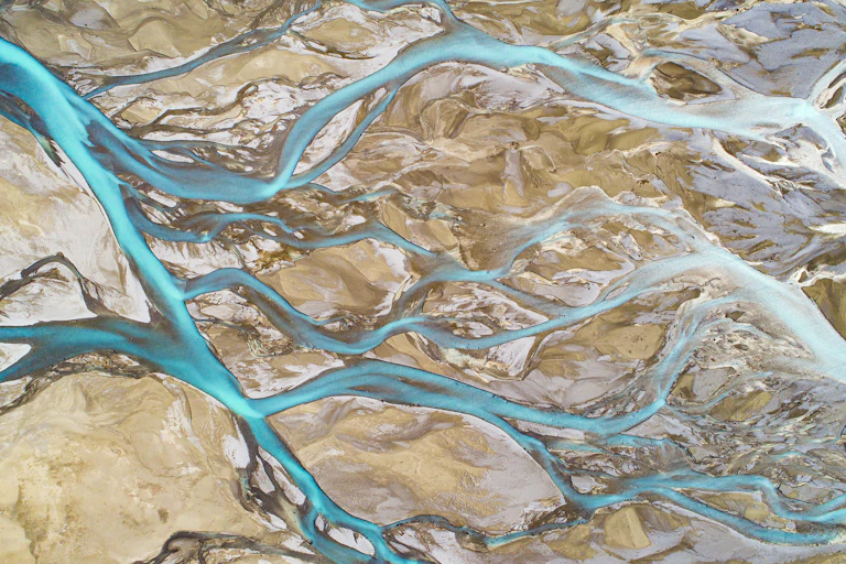 Aerial view of braided river system