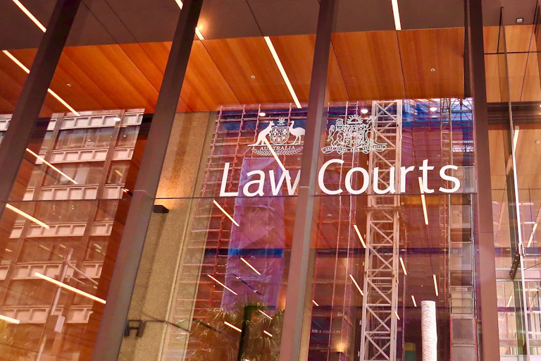 A glass building saying law courts