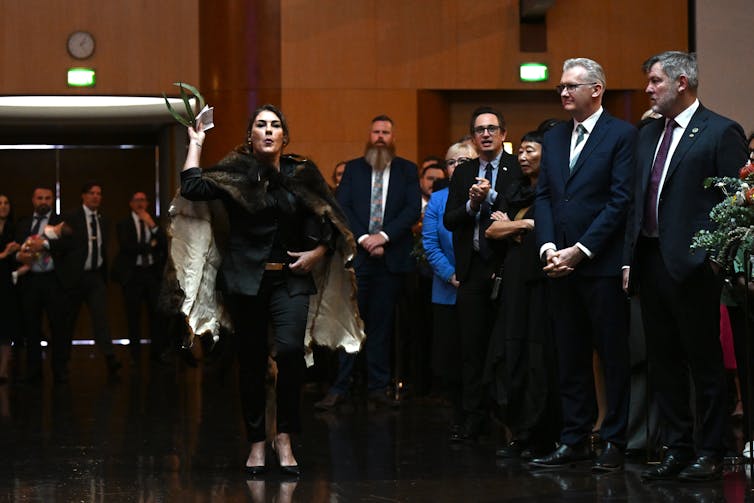 Lidia Thorpe stages a protest in Australia's parliament house