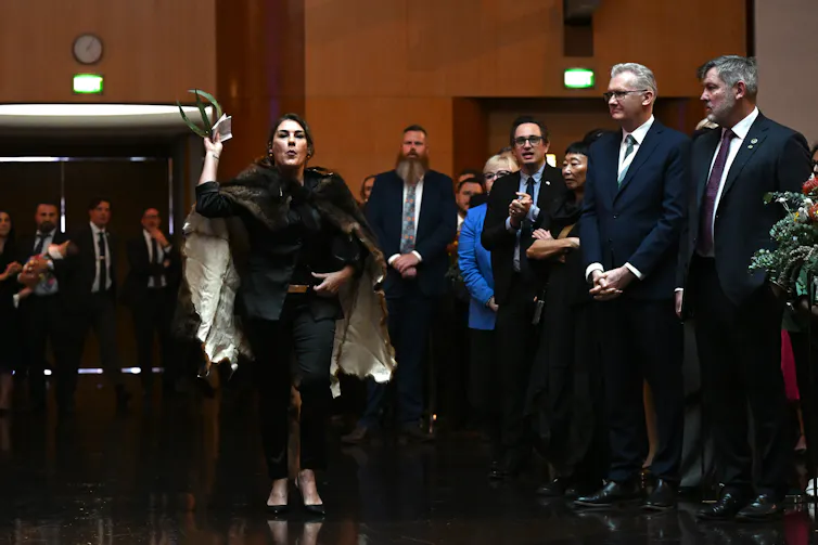 Lidia Thorpe stages a protest in Australia's parliament house