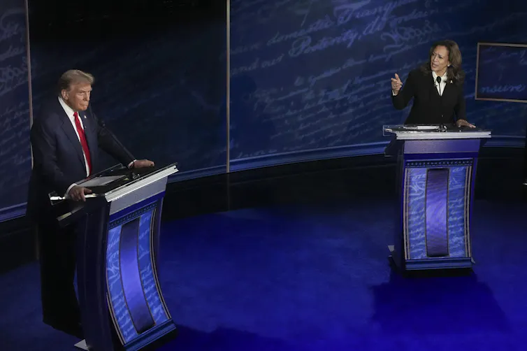 Donald Trump and Kamala Harris during the presidential debate on September 10.