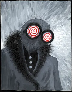 painting of a mouse like man with swirls for eyes