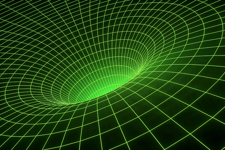 Green and black line drawing of a wormhole