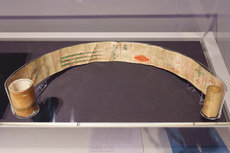 Birthing girdle decorated with words and pictures