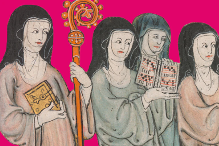 Medieval drawing of group of nuns