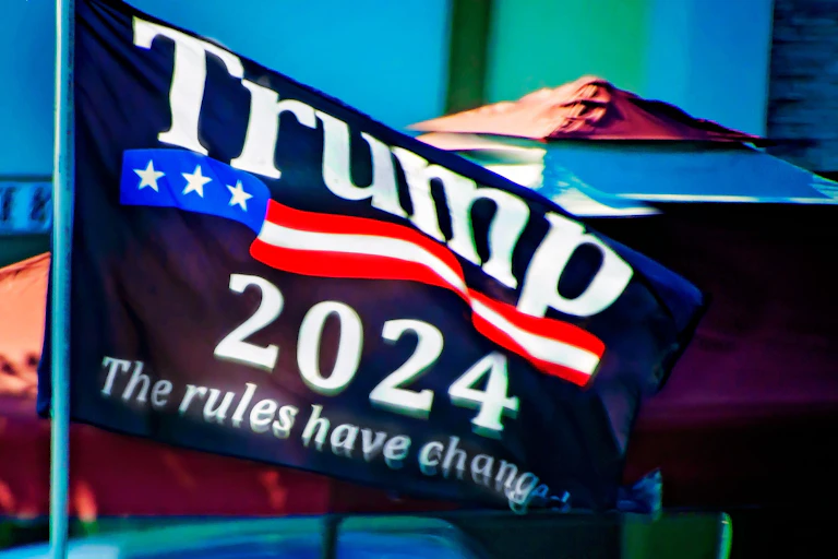 A flag saying: Trump 2024 the rules have changed.