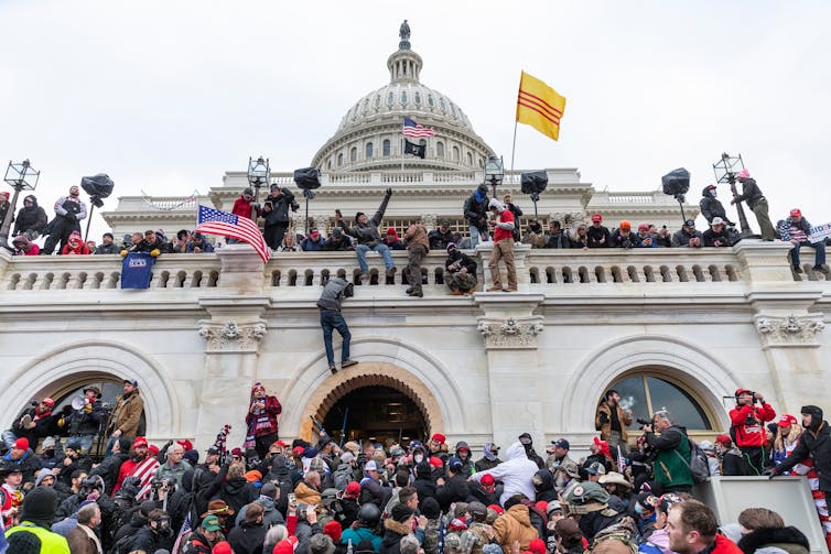 Protesters seen all over the US Capitol building.