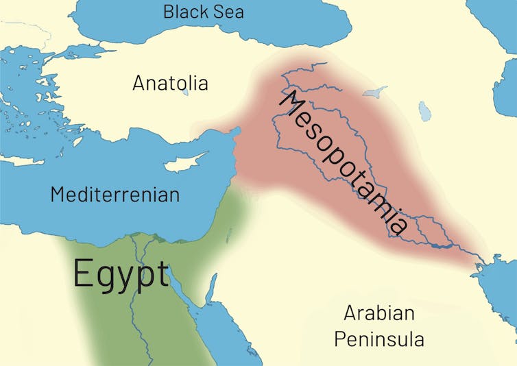 A map of ancient Egypt and Mesopotamia.