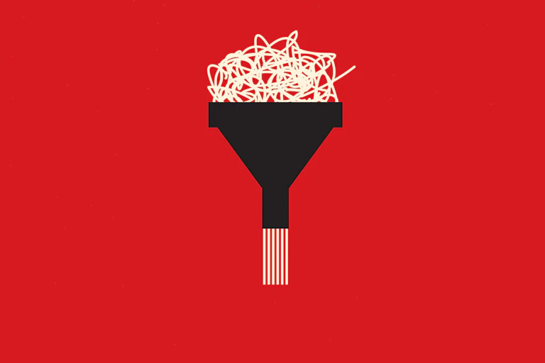 scribble going into a funnel with smooth lines coming out the bottom