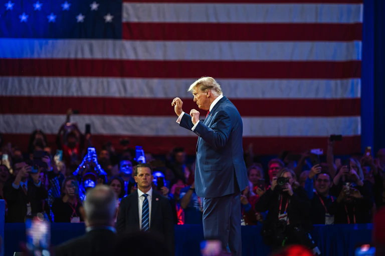 Donald Trump speaks at an event.