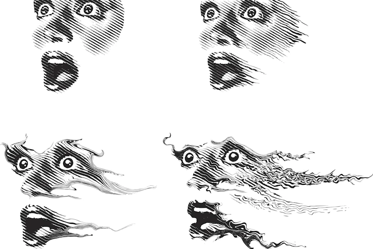 Four black-and-white illustrated fearful faces