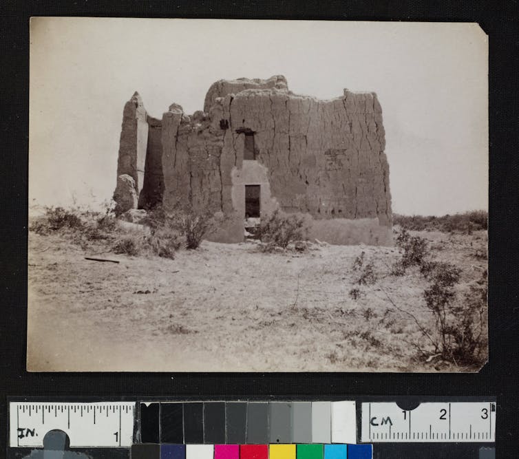 A massive adobe structure.