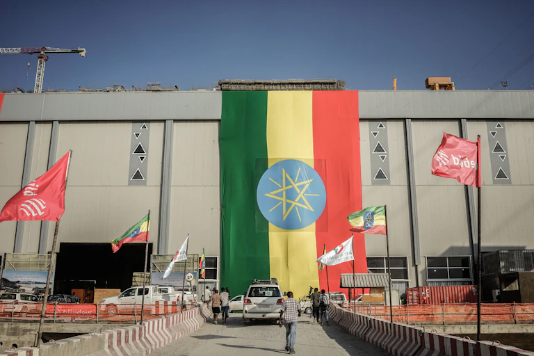 A large flag covering a wall