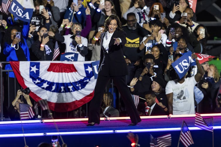 Kamala Harris at a campaign rally in Washington DC.