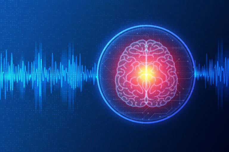 A digital draw of electrical currents being delivered into the brain.