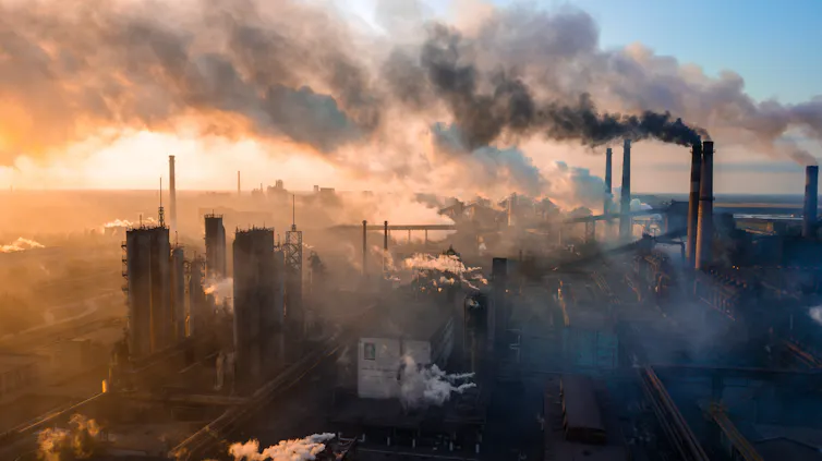 Large factory, industrial emissions