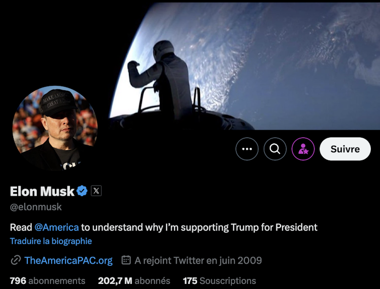 Promotion du PAC sur le profil d’Elon Musk