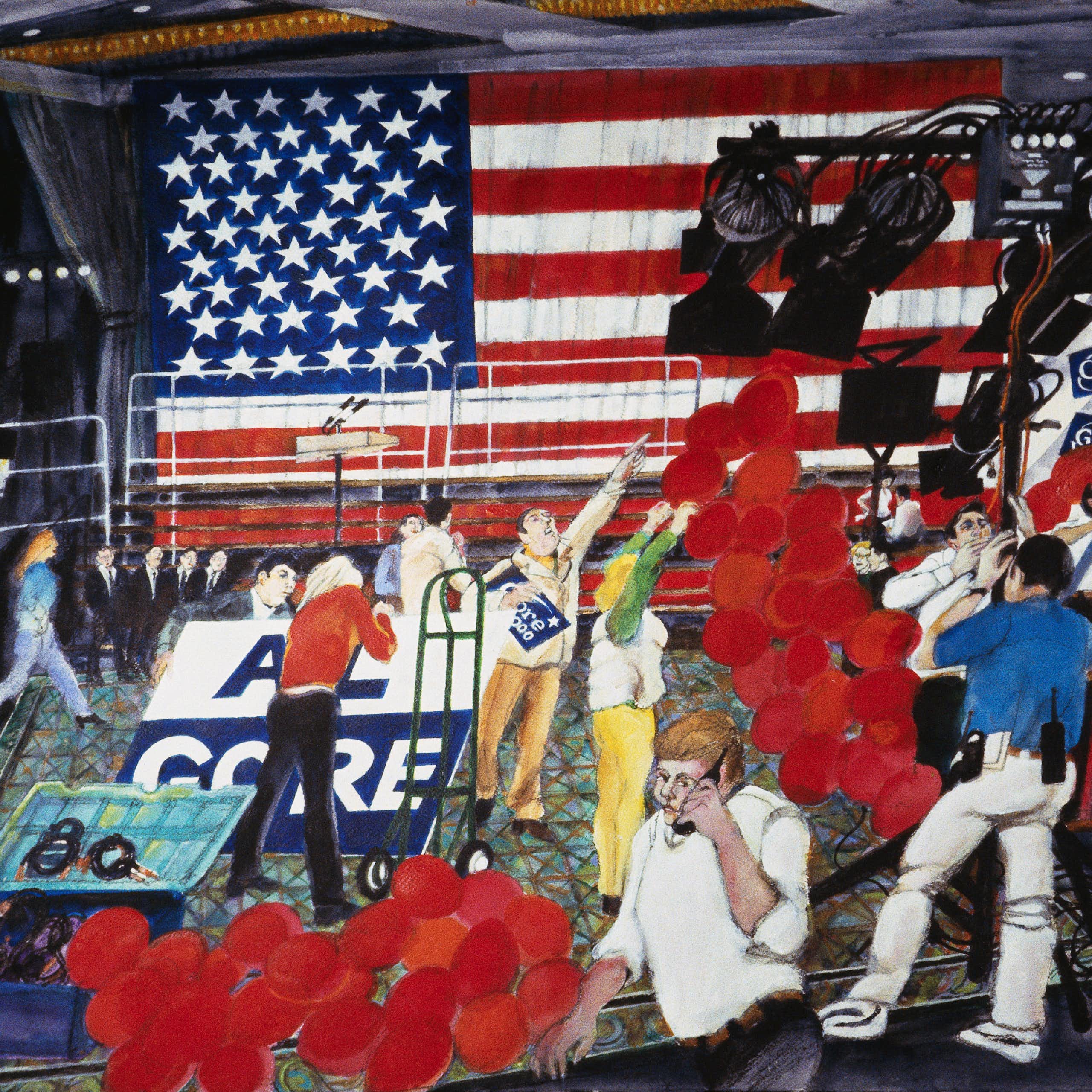 Drawing of an election night victory party