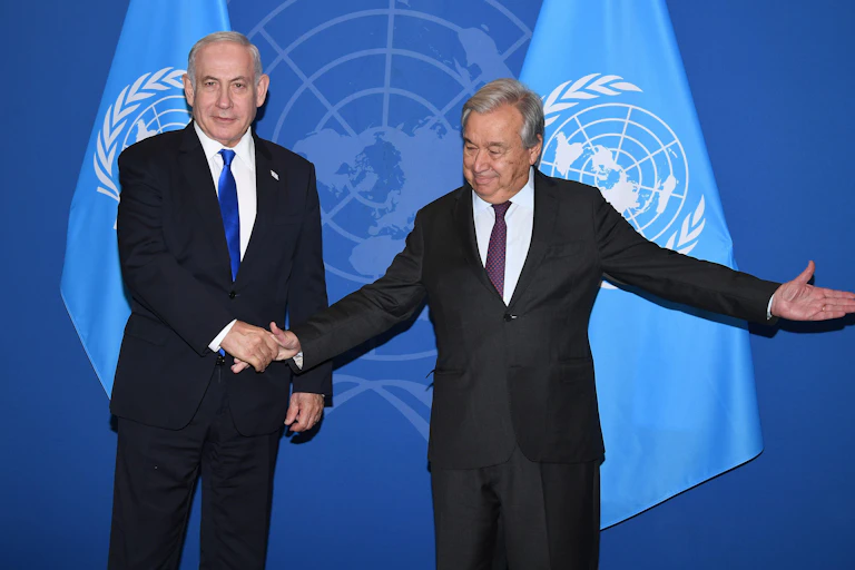 Israeli pm Benjamin Netanyahu with UN secretary general Antonio Guterres