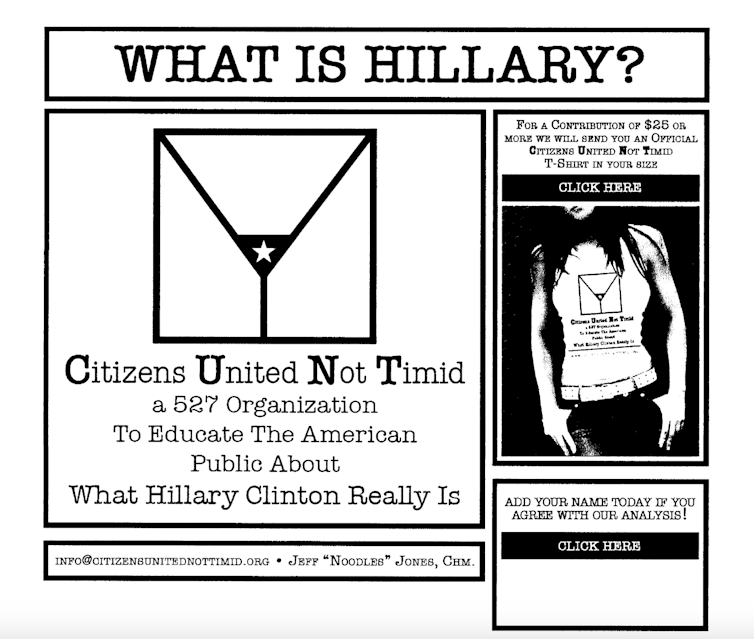 Two ads for a group named 'Citizens United Not Timid.'