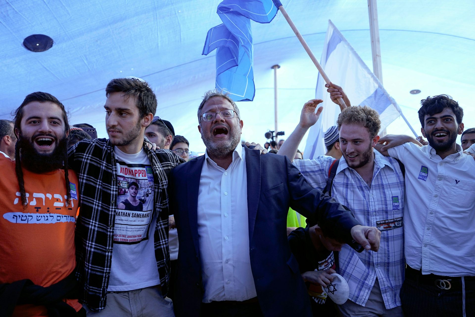 Israel’s national security minister, Itamar Ben Gvir, dancing with members of the settler movement.