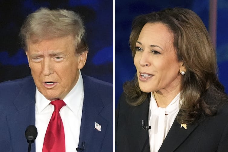 side by side headshots of Trump and Harris