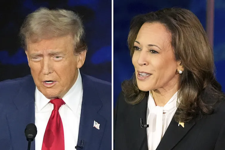 side by side headshots of Trump and Harris