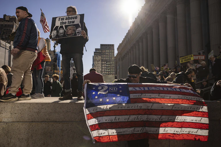 Men standing in protest