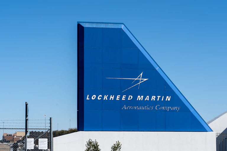 Headquarters sign of Lockheed Martin aeronautics company.
