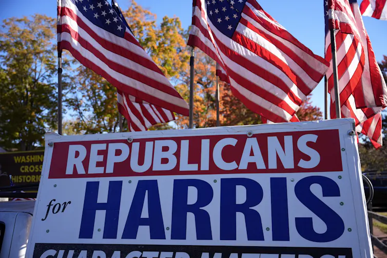 A 'Republicans for Harris' sign.