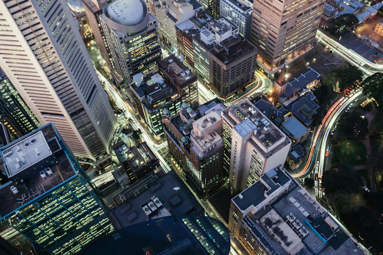 Aerial view of city buildings
