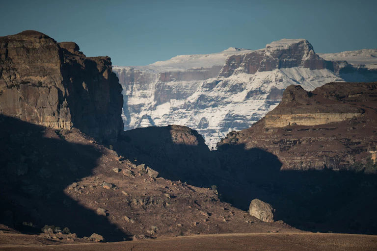 Mountain peak covered in snow.