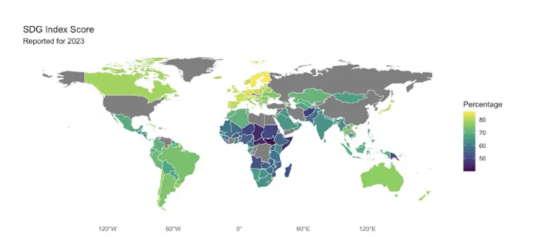 Map of world showing Sustainable Development Goals