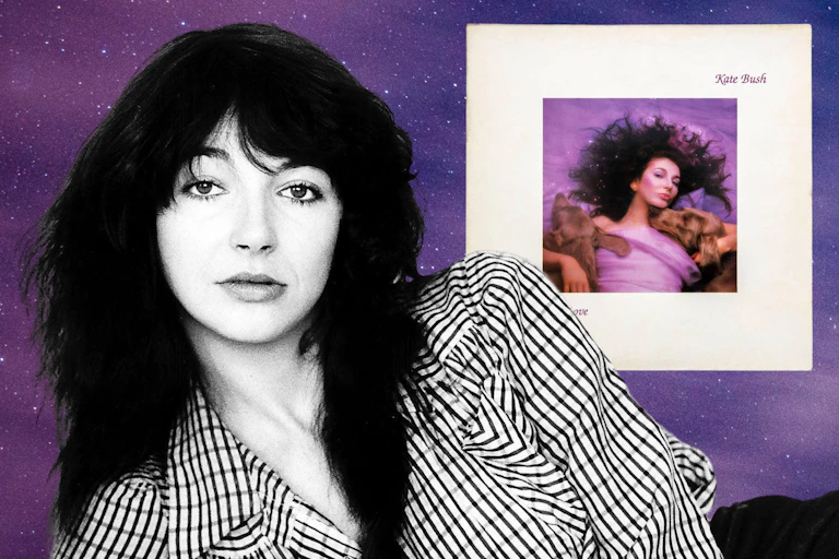 Kate Bush and the album cover for Hounds of Love