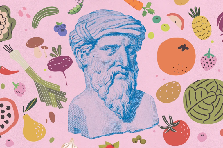 Philosopher surrounded by vegetables