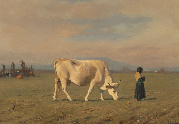 Painting of a woman and a cow