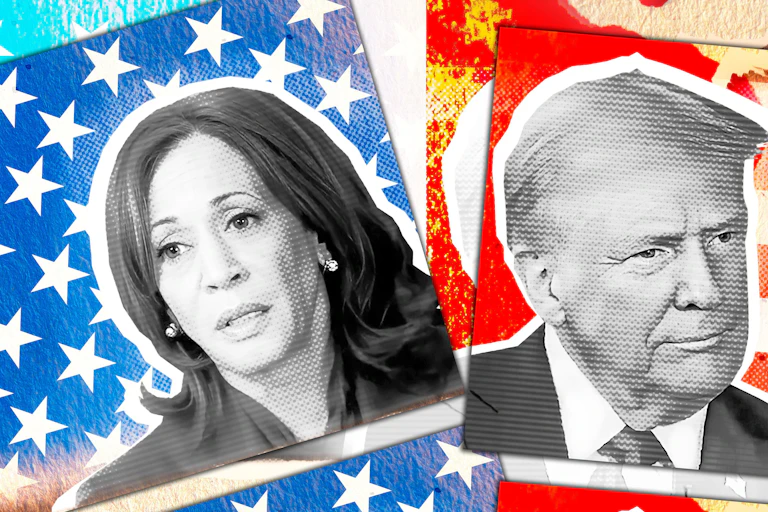 Collage of Kamala Harris and Donald Trump.
