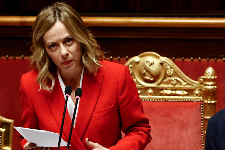 Giorgia Meloni speaking in the Italian senate.