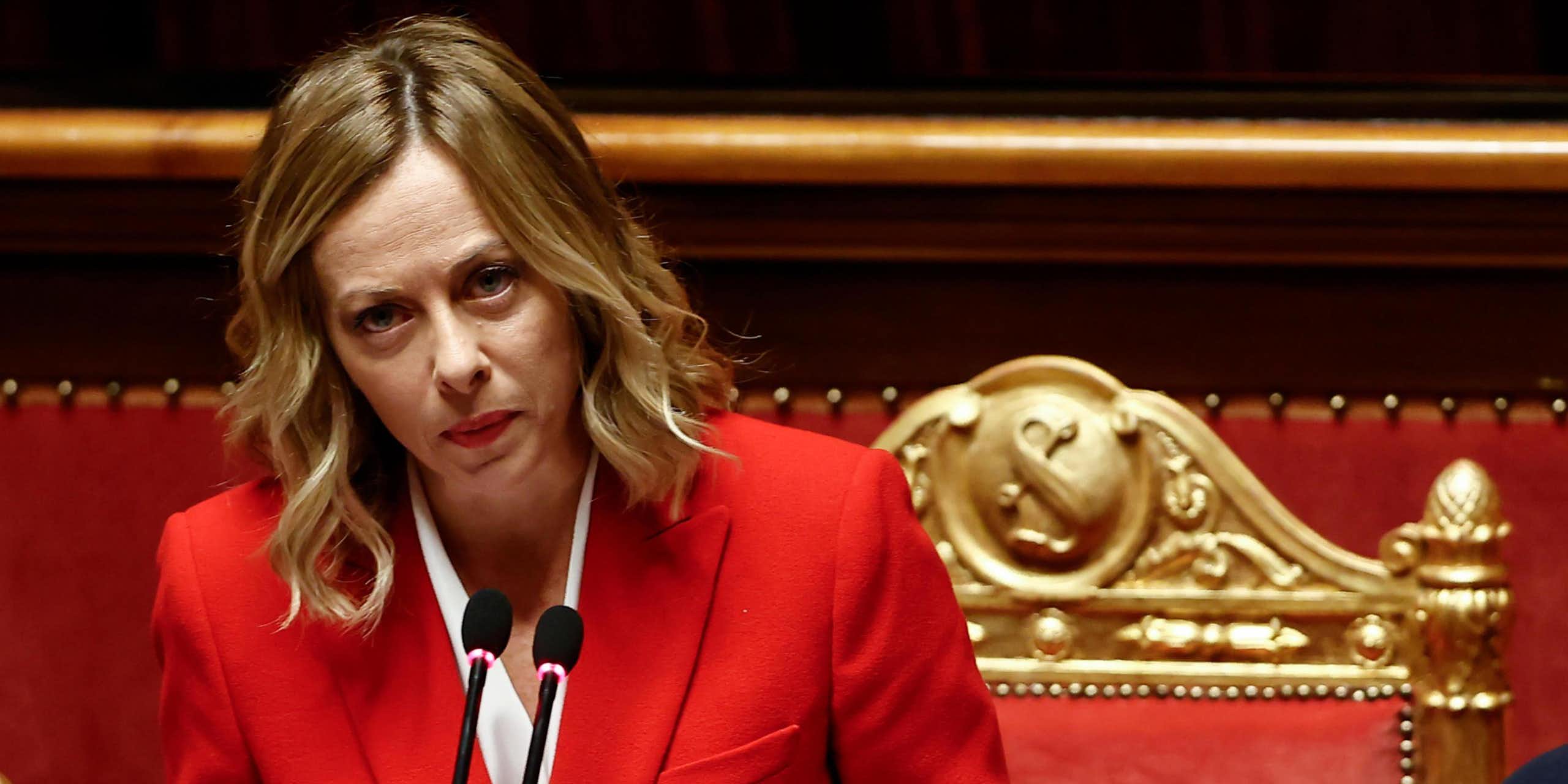 Giorgia Meloni speaking in the Italian senate.