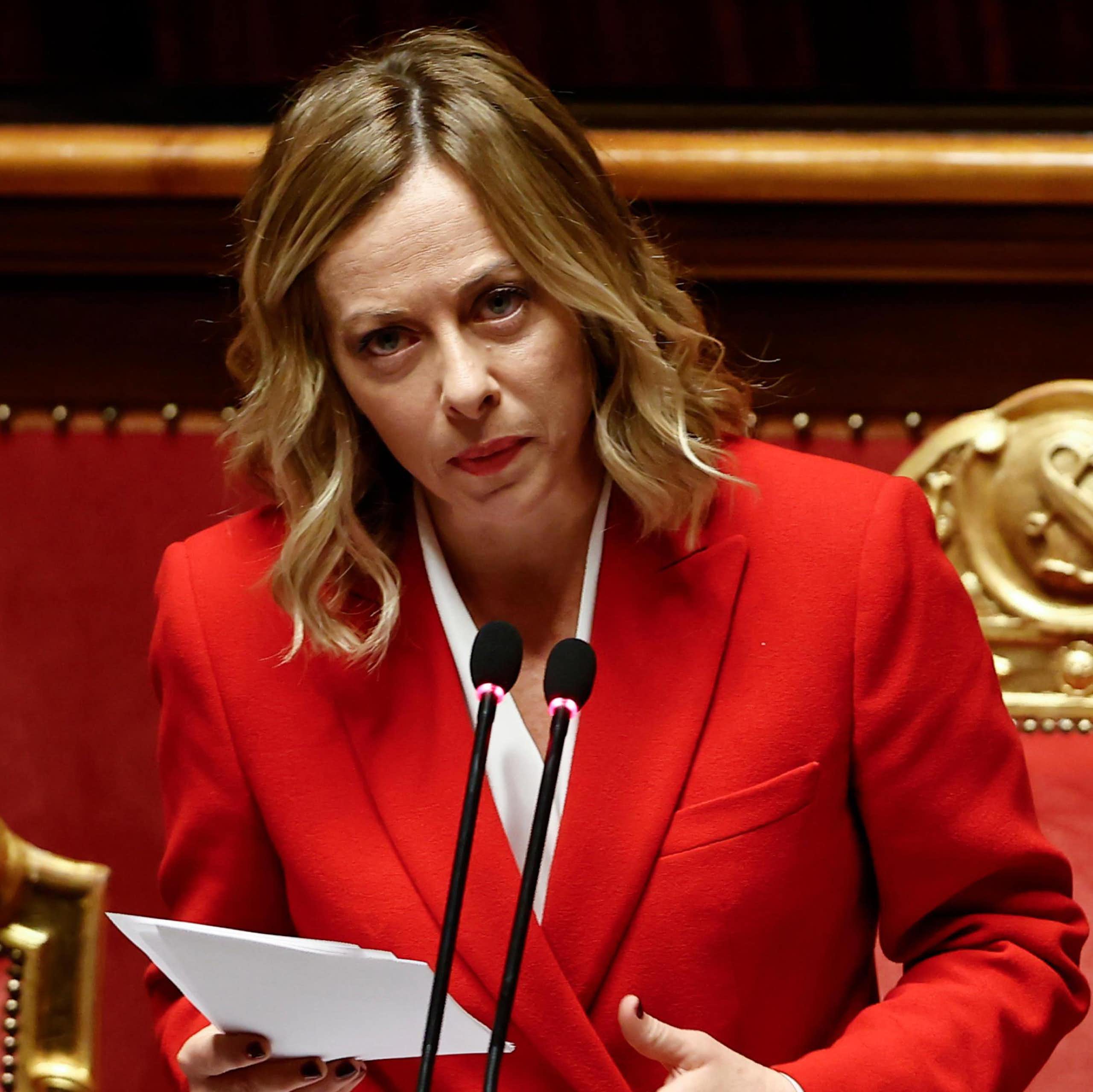 Giorgia Meloni speaking in the Italian senate.